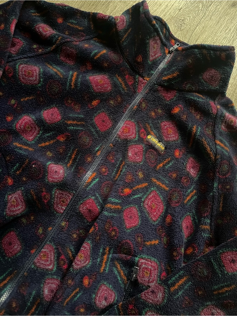 90s Dreimar Patterned Fleece Zip up Sweater - Picture 2 of 7